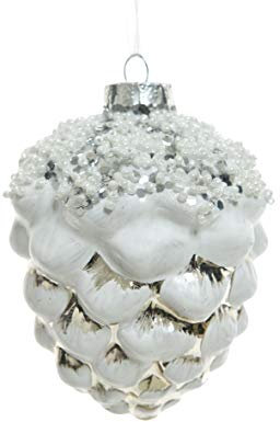 KAE - Palline di Natale in vetro, set da 12 pezzi, colore: bianco, argento, 9 cm
