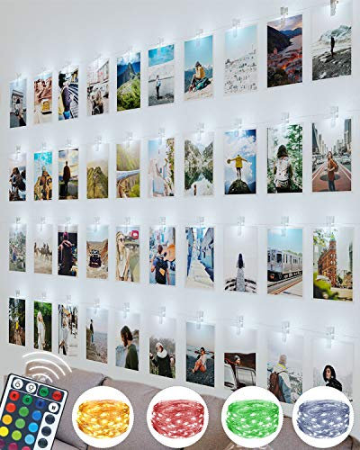 litogo 100LED Dimmable Photo Clip String Lights with Remote, 10M Waterproof Photo Peg Fairy Lights with 60 Clips Battery Powered Cooper Wire Hanging String Photo Frames for Bedroom Wedding Party Xmas