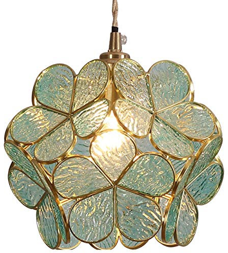 Bieye L30743 plafonnier en verre teinté à la fleur de cerisier de style Tiffany avec abat-jour large de 21 cm (Bleu clair transparent)