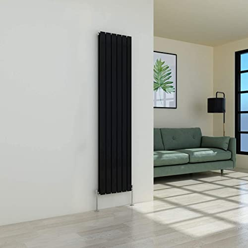 Warmehaus Vertical Designer Radiator Flat Panel Double Black 1800 x 410mm | Modern Column Radiator, Central Heating Radiators, Double Radiator, Wall Mounted Bathroom Kitchen Radiators