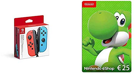 Nintendo Joy-Con 2er-Set Neon-Rot/Neon-Blau & Nintendo eShop Card | 25 EUR Guthaben | Download Code