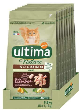 Ultima Nature No Grain Pienso para Gatos sin Cereales con Pavo, 1.1 kg (Paquete de 8)