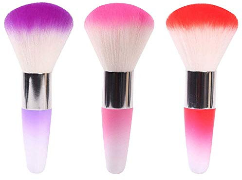 Mwoot 3 Stück Nagel Kunst Staub Entferner pinsel, Nagelpinsel zur Reinigung, Make-up-Pinsel weich multifunktional Pinsel (Rot, Pink, Lila)