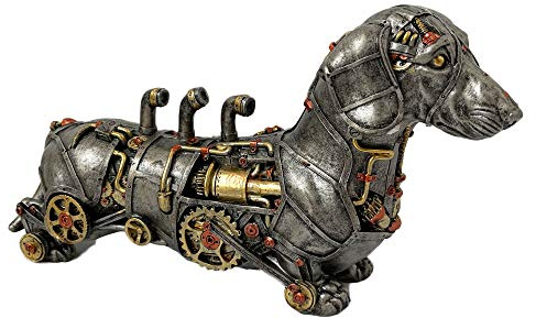 Darthome Ltd Escultura de Perro Salchicha Estilo Steampunk gótico de Resina Plateada Industrial, 31 cm