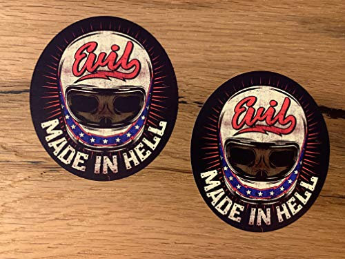 24/7stickers MG413 / 2X Evil Racing Aufkleber 9,5x8,5cm Sticker Motorrad Auto Tank Hot Rod V8 V2 Bike Cafe Racer Dirt Tracker Stunt Biker
