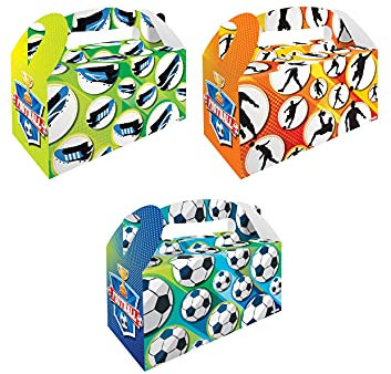 Henbrandt 12 x Football Large Party Boxes for Birthdays and Picnics Footie Gift Box Party Favours Goodies and Treats Empty Cardboard Picnic Boxes for Food