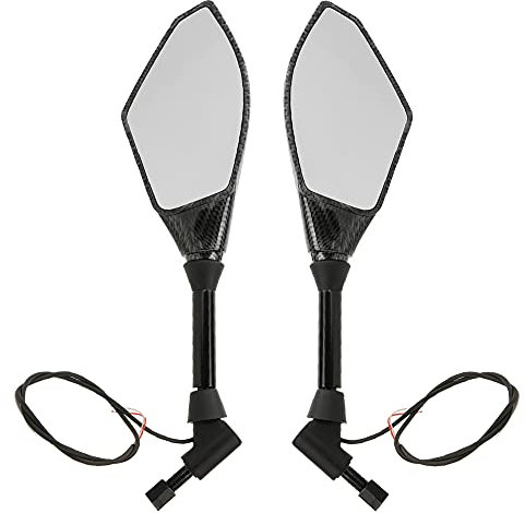 Yctze Motorrad Blinker Spiegel Licht ABS Schwarz LED Seitenrückspiegel mit Blinker Licht Fahrtrichtungsanzeiger für 10mm Lenker Motorrad Seitenspiegel