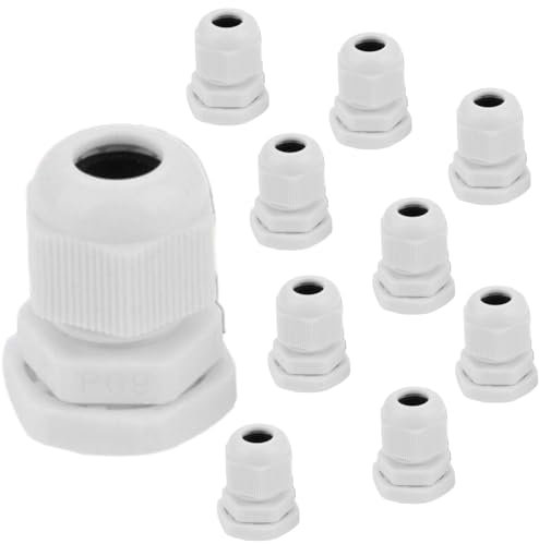 10Pcs Nylon Cable Waterproof Connector, White Nylon Plastic Cable Gland Suitable for Electrical Appliances(PG9)