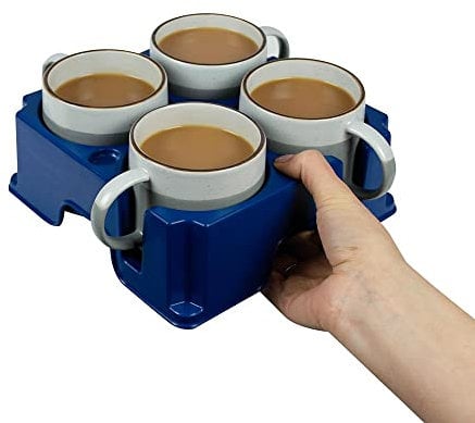 muggi 4 Cup Holder - Reusable Non Spill Drink Holder - Portable Drink Caddy for Motorhome, Caravan, Camping - Mobility Aid Cup Carrier - Hot Drinks Tray, Tea, Coffee & Bottle Holder - Petrol Blue