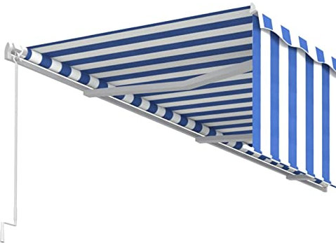 Susany Gelenkarmmarkise Einziehbar mit Volant Markise Sonnenmarkise Balkonmarkise Sonnenschutz Sichtschutz Garten Terrasse Balkon 6x3m Blau Weiß