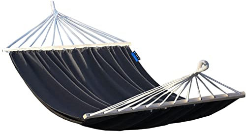 Potenza Hängematte Baumwolle Stabhängematte XXL 220 x 160 für 2 Personen, Belastbarkeit bis 200 kg Doppelhängematte (Grau)