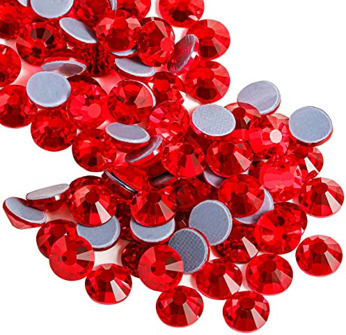 Beadsland 1440 Stück Helles Rot Hotfix Strasssteine, Hitzefix Strasssteine zum Basteln, Hotfix Kristall Runde Edelsteine, Helles Rot (SS16/3.8-4.0mm)