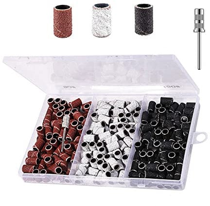 luckaide 210Stück Schleifhülsen Nagelfräser,80/120/180GRIT Schleifkappen Nagelfräser Aufsätze mit 3/32 Zoll Nagelbohrer, Schleifbänder 3 Farben mit Aufbewahrungsbox für Maniküre Pediküre Nageldesign