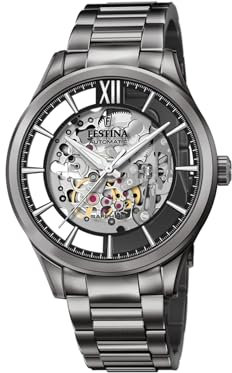 Festina Montre Homme Automatique en Acier Inoxydable 316L Noir Montre Analogique Homme - Verre Saphir Haute Résistance - Étanche 5 ATM F20632/1