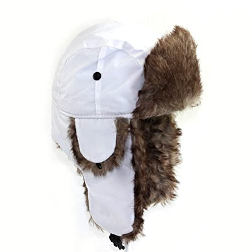Ciamlir Russische Mütze Wintermütze Warm Halten Unisex Winter Trapper Aviator Trooper Ohrenklappe Russische Ski-Uschanka-Mütze Bomber Kunstpelzmützen,Weiß,50-60Cm