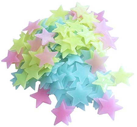 Glow in The Dark 3D Stars Wandtattoo, 100 Stück, leuchtend, wiederverwendbar, aus Kunststoff, für Kinder, Babyzimmer, Schlafzimmer