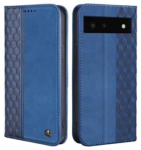 CXTcase Schutzhülle für Google Pixel 6, Schutzhülle aus PU-Leder, Magnetverschluss, Flip Case für Google Pixel 6, Blau