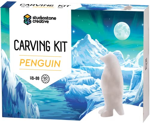STUDIOSTONE CREATIVE Pinguin Alabaster Speckstein Skulptur Stein Schnitzerei DIY Kunst Handwerk Kit Kinder Erwachsene