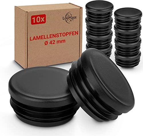 LouMaxx Lamellenstopfen rund 42 mm - Rohrabdeckung rund schwarz Stopfen für Rohr 42 mm - runde Rohrstopfen aus robustem Kunststoff - Pfostenkappen auch für perfekten Schutz als Abdeckkappe 10 Stück