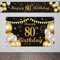 Qpout Extra Large 80th Birthday Banner, Black and Gold Happy 80th Backdrop for Men Women, Party Door Garden Wall Decorations