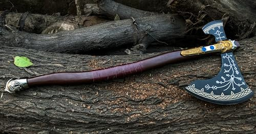 HandSmith- God of War Kratos Axe - Handmade Leviathan Axe with Genuine Leather Sheath, Viking Axe, Cosplay Axe, Cosplay Armor, Prop, Replica, Costume Weapon (A-Leviathan Axe)