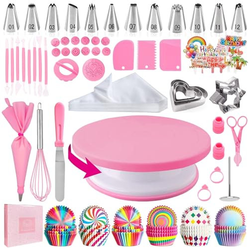 AZOMKER Plato Giratorio Para Tartas, Boquillas Manga Pastelera, Base Giratoria Tartas, Reposteria y Pasteleria, Reposteria Utensilios, Kit Reposteria (255 piezas)
