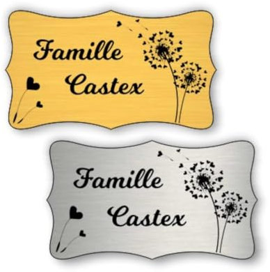 Plaque boite aux lettres, étiquettes de porte personnalisables, enseigne autocollante nom personnaliser - argent/or - avec ornement floral - plaquette de sonnette -