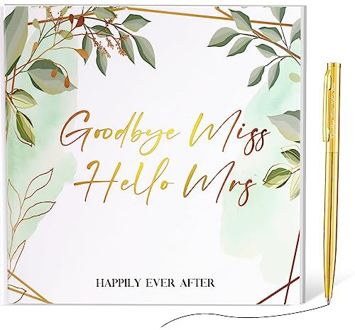 Faccito Goodbye Miss Hello Mrs Geschenk Notizbuch JGA Gästebuch mit Goldenem Stift Grünes Braut Erinnerungsbuch Junggesellinnenabschied Erinnerung Geschenk JGA Party Zubehör für Team Braut Party