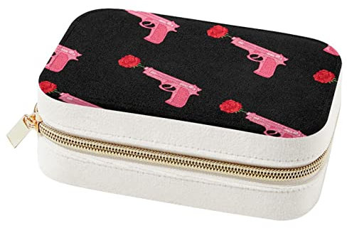 Guns with Roses Jewelry Box Portable Travel Jewelrys Organizer Case Earrings Rings Necklaces Display Storage Holder Boxes for Women Girls Bridesmaid Gifts