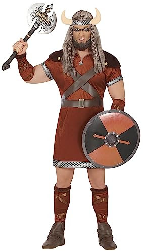 FIESTAS GUIRCA Disfraz de Guerrero Vikingo Feroz Hombre - Rey Bárbaro Disfraz Histórico Hombre incl. Tocado Cuernos Talla M 48-50