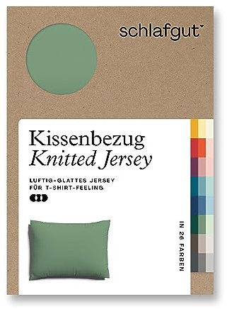 schlafgut Knitted Jersey Kissenbezug 70x90 cm Green Mid Uni weicher Premium Kopfkissenbezug einzeln, faltenfrei mit Elasthan