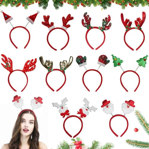 Lot De 10 Serre-Têtes De Noël, Accessoires De Cheveux Avec Motifs Festifs, Bandeaux Pour Cheveux Pour Les Fêtes, Pour Enfants Et Adultes
