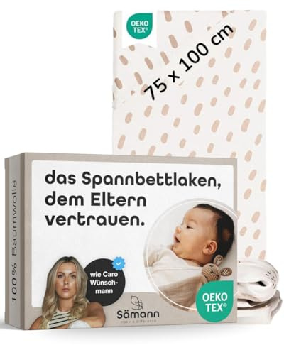 Sämann Spannbettlaken Spannbetttuch 75x100 cm - 100% Bio Baumwolle - Bettlaken für Laufgitter - Organic Cute Tiger Spots