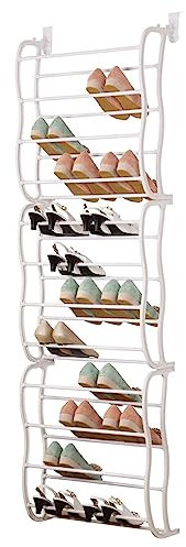KUMIAO 36 Pairs Over The Door Shoe Organiser - Adjustable Shelf Organizer With 12 Tiers - Hanging Shoe Rack For Closet Space Savvy Storage
