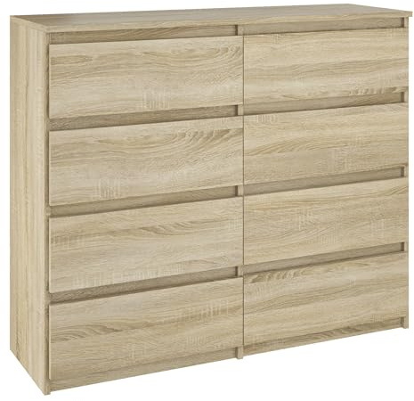 SoDREAMER Kommode 8 Schubladen Sonoma 120x101x38,5 cm | Schrank für Kleidung, Dokumente, kleine Gegenstände | Ideal für Schlafzimmer, Wohnzimmer, Kinderzimmer und Büro