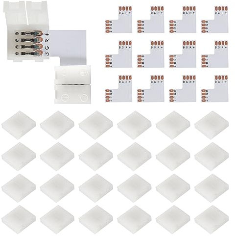 12Pcs LED Streifen Verbinder 4 Pins Verbinder 10mm/0.39in Wide L Form Rechtwinklig Verbinder Lichter Ecke Adapter Terminal Verlängerung Geeignet für Flexible 5050 SMD RGB LED Streifen Lichter