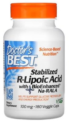 Doctor's Best Ácido R-Lipoico Estabilizado con BioEnhanced Na-RALA, 100mg - 180 Cápsulas vegetales