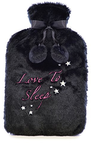 A2Z Wärmflasche 2 Litre Kapazität Kunstpelz Slogan Bestickt - Hot Bottle AZ0120 Black