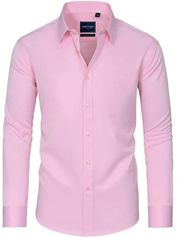 DEMEANOR Camicia da uomo a maniche lunghe, da lavoro, slim fit, da uomo, senza stiratura, per il tempo libero, Colore: rosa., M