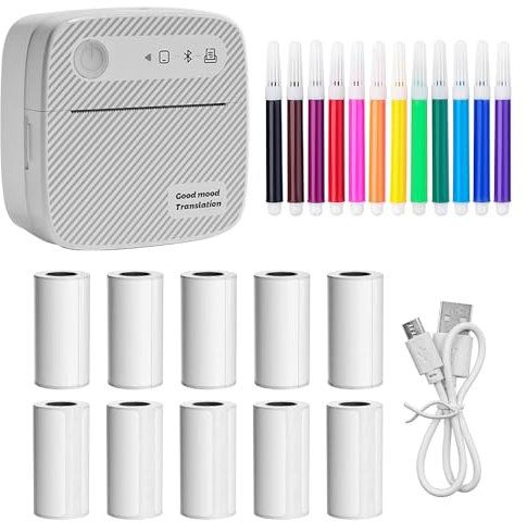 WANGCL Mini Impresora, Mini Impresora fotográfica para teléfono Inteligente, Impresora de Pegatinas para Diario, Logotipo de Viaje, Diario, Nota (Blanco)