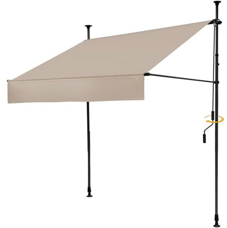 BelleMax Klemmmarkise Markise Balkon ohne Bohren, 300 cm x 125 cm Khaki, Balkonmarkise mit Handkurbel, Sonnenschutz terrassenüerdachung, Wasserdicht, UV-bestädig und Höenverstellbar
