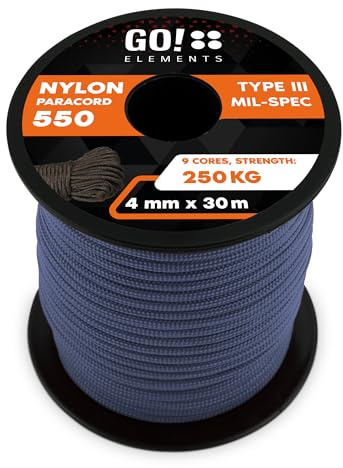 GO!elements Paracord Seil aus reißfester Nylonschnur - 4mm Paracord 550 Typ III Schnur - geeignet als Allzweckseil & Reepschnur - Max. 250kg