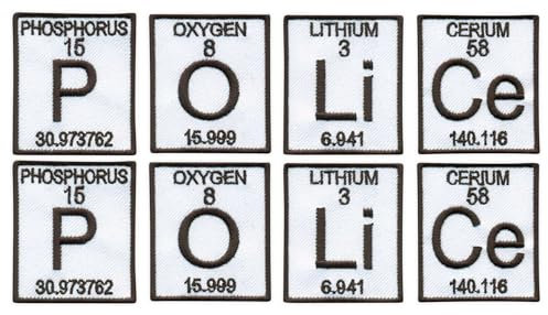 Set mit 2 Aufnähern – P (Phosphor) O (Sauerstoff) Li (Lithium) Ce (Cerium) – Polizei – Elemente – ein Set von 4 Flicken – Bügeln/Heißsiegelrückseite – bestickter Aufnäher/Abzeichen/Emblem