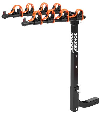 Soarify Porte-vélos Support Attache pour 4 vélos, pour voiture, VUS, camping-car, jusqu'à 65 kg de charge en caoutchouc, libération d'inclinaison, montage facile avec attelage de 5,1 cm