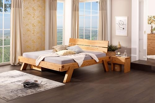 möbelando Massivholzbett >Hinrich< in Kiefer massiv eichefarbig - 218x198x80 (LxBxH)
