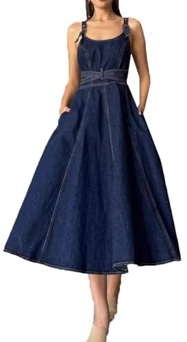 cffvdiz Sexy Halter Denim Midi Dress Vita Alta Posteriore Cerniera Abiti Donna