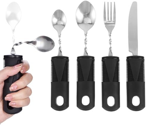 Disability-Parkinsons-Arthritis Sufferers-Large Wide Handled Easy Grip Cutlery Set - Black Disability Aids Cutlery Sets with Knife Fork Spoon