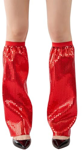 Achlibe Women Sequin Leg Warmers Sparkly Boot Cuffs Cover Long Thigh High Socks Rave Party Outfits Carnival Costume (A-Red, 45cm)