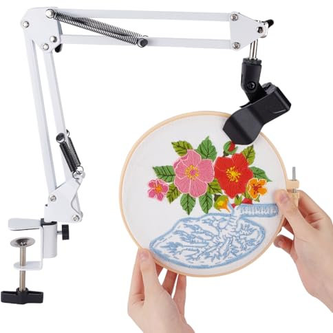 OLYCRAFT White Embroidery Table Stand Kit 8mm Hole Hand Embroidery Stand Lap Folding Cross Stitch Stands Clamp Hand Embroiderys Hoop Holder 360 Rotated Embroidery Holder Stands for Embroiderys Hoops