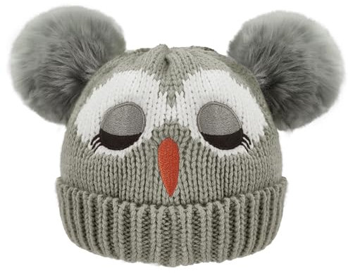 YMIFEEY Wintermütze Kinder Mütze Mädchen Jungen, Eule Kindermütze Winter Strickmütze mit Großer Bommel, Winter Warme Beanie Hut Babymütze Bommelmütze für Kinder 3-8 Jahre (Grau)